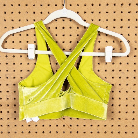 Fabletics Chartreuse Green Velvet Twist Front Cross Back Sports Bra Size S - Picture 3 of 5